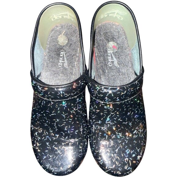 Dansko XP 2.0 Patent Leather Silver Flecks Black Clog Women's EUR 39 US 8.5-9 - Picture 3 of 6